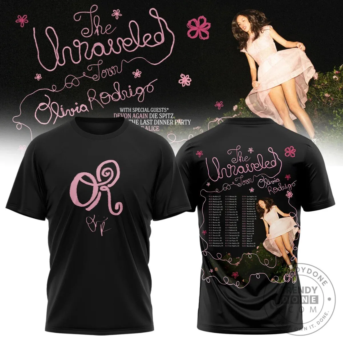 Olivia Rodrigo The Unraveled Tour Black Concert T-Shirt with Guest Artists