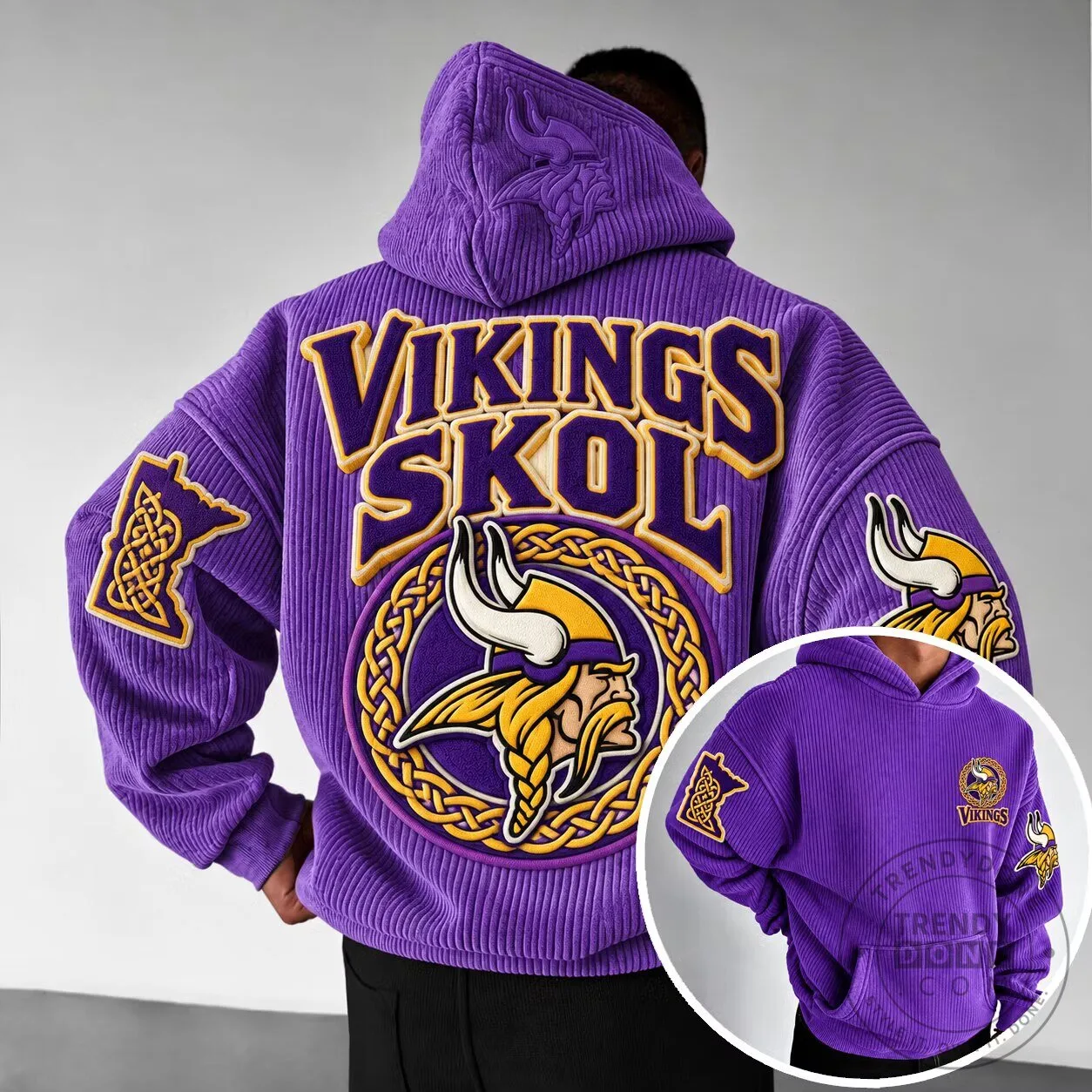 Minnesota Vikings Skol Corduroy Embroidered Purple Hoodie 3 Minnesota Vikings Skol Corduroy Embroidered Purple Hoodie