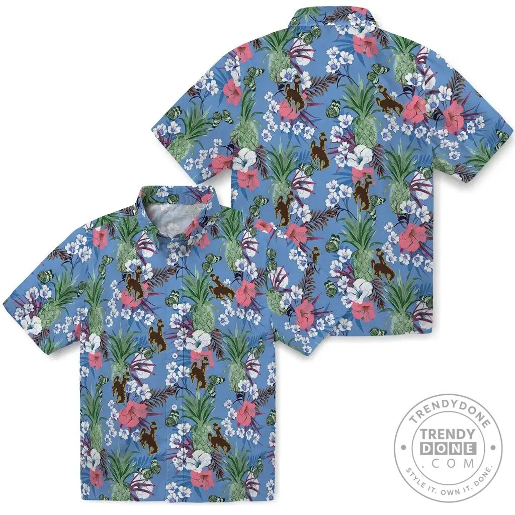 Wyoming Cowboys Hawaii vs Wyoming Tropical Floral Pineapple Hawaiian Shirt