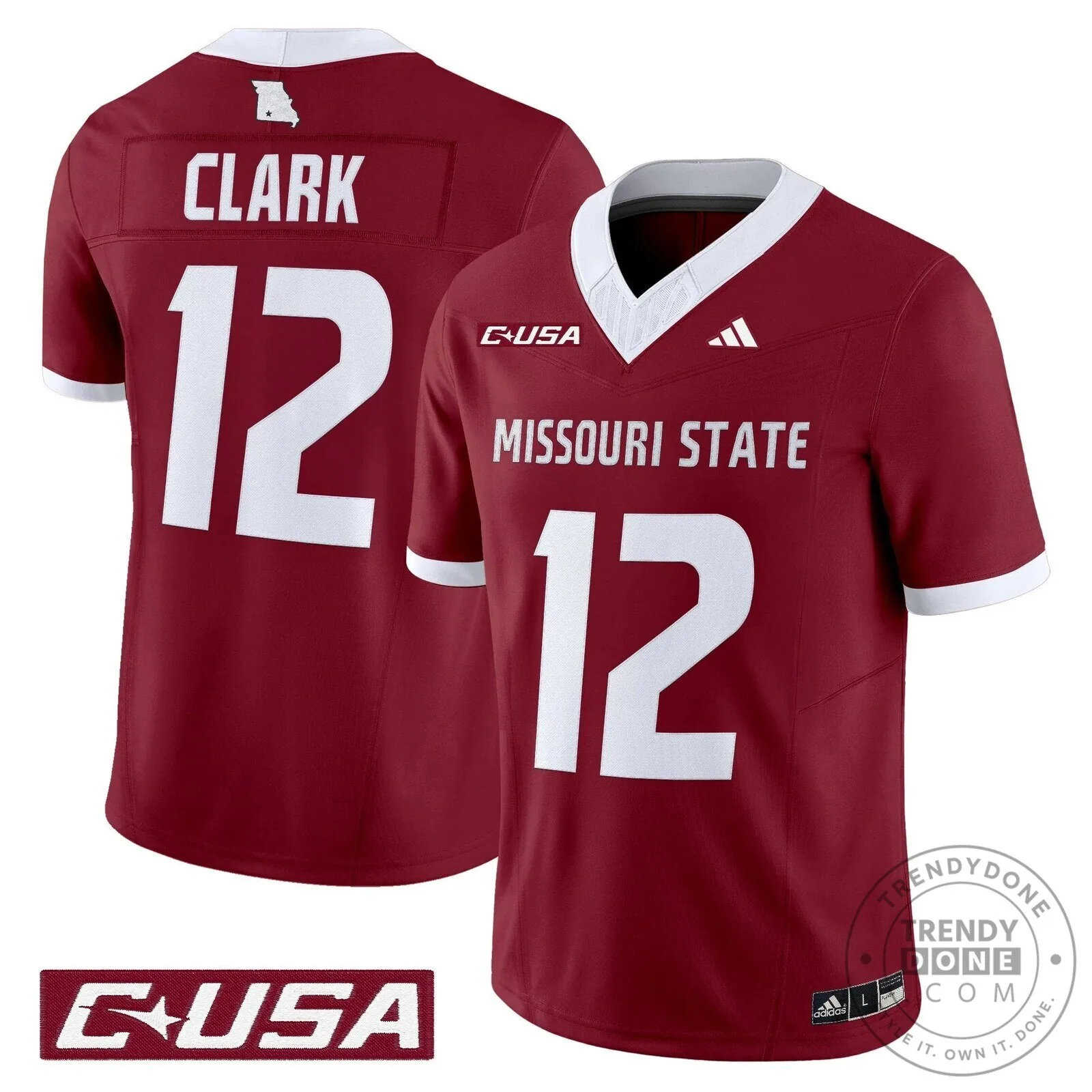 Maroon Football Jersey for Missouri State Bears, Number 12, Clark Edition