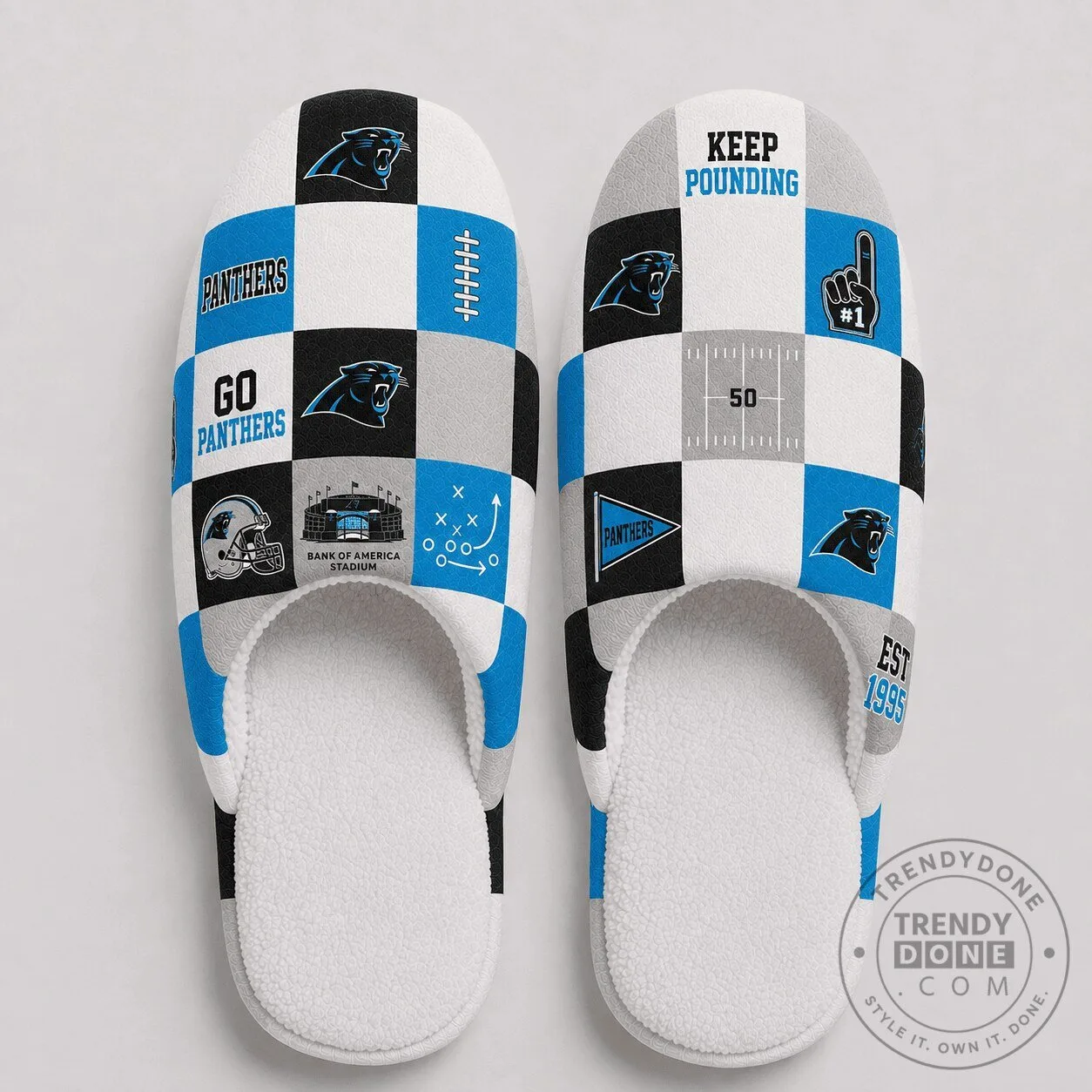 Carolina Panthers Football Team Checkerboard Pattern Slippers
