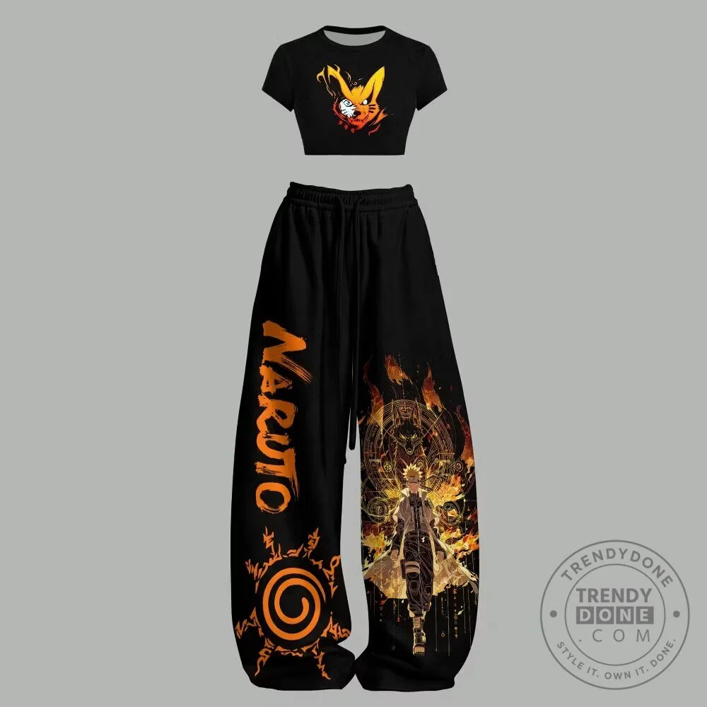 Naruto Uzumaki Nine-Tails Chakra Mode Women's Crop Top and Wide Leg Pants Set