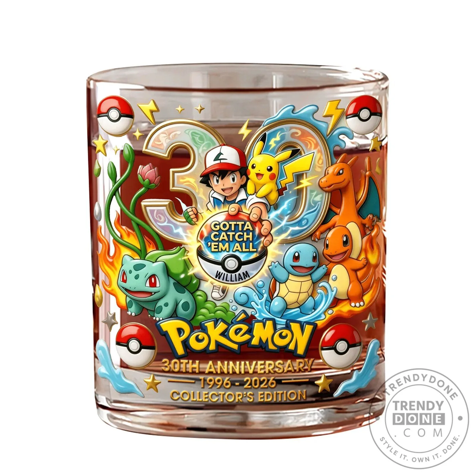 Pokemon 30th Anniversary Gotta Catch Em All Collector's Edition Drinking Glass 12 Pokemon 30th Anniversary Gotta Catch Em All Collector