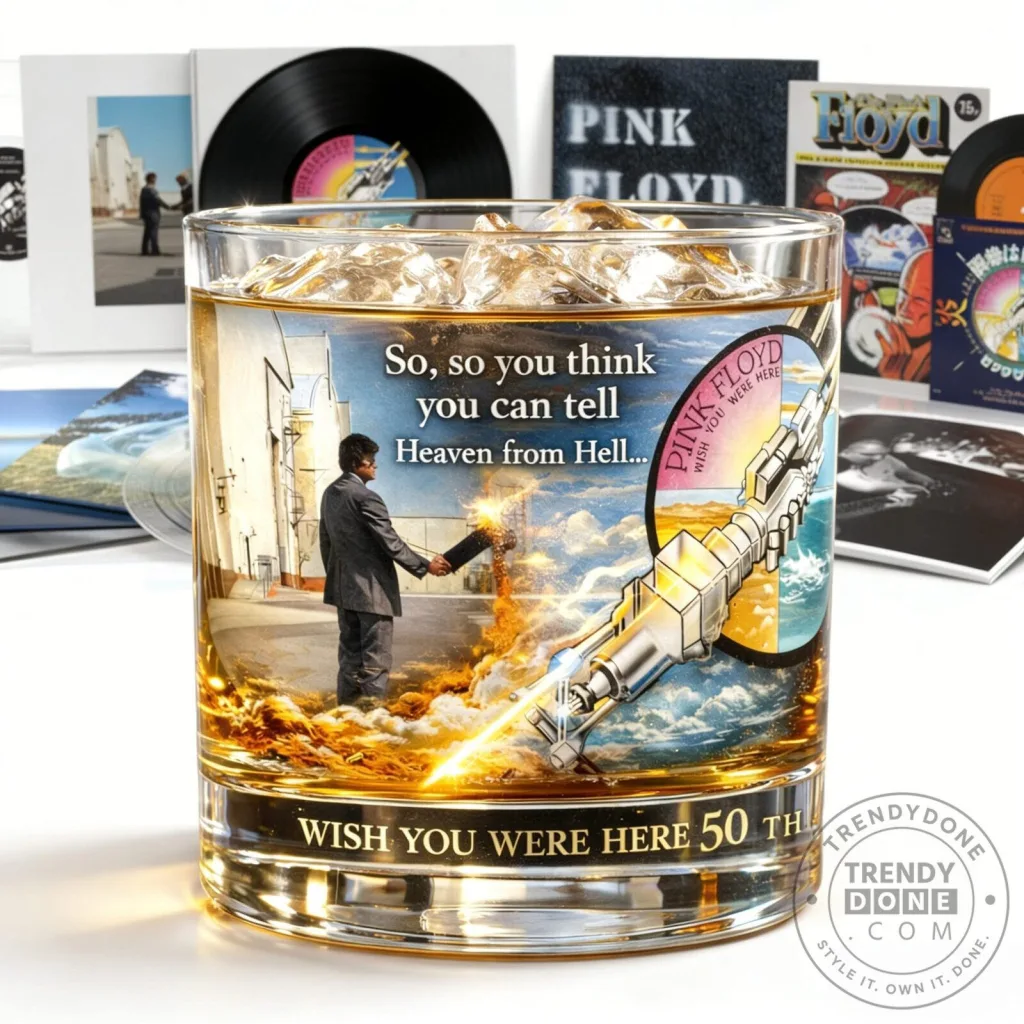 50th Anniversary Whiskey Glass Celebrating Pink Floyd's Wish You Were Here 50th Anniversary Whiskey Glass Celebrating Pink Floyd's Wish You Were Here