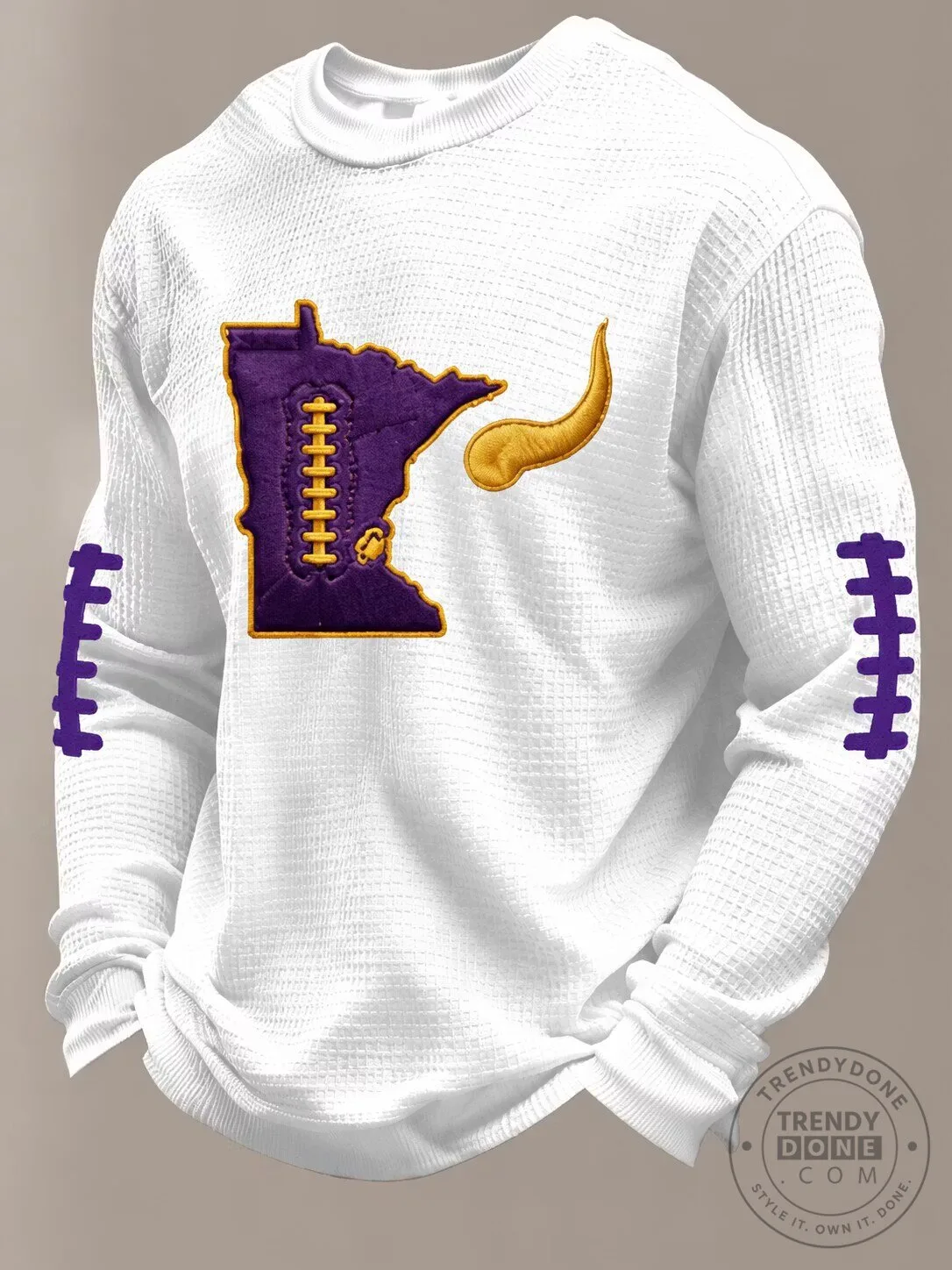 Minnesota Football State Outline Embroidered Waffle Knit Sweatshirt 3 Minnesota Football State Outline Embroidered Waffle Knit Sweatshirt