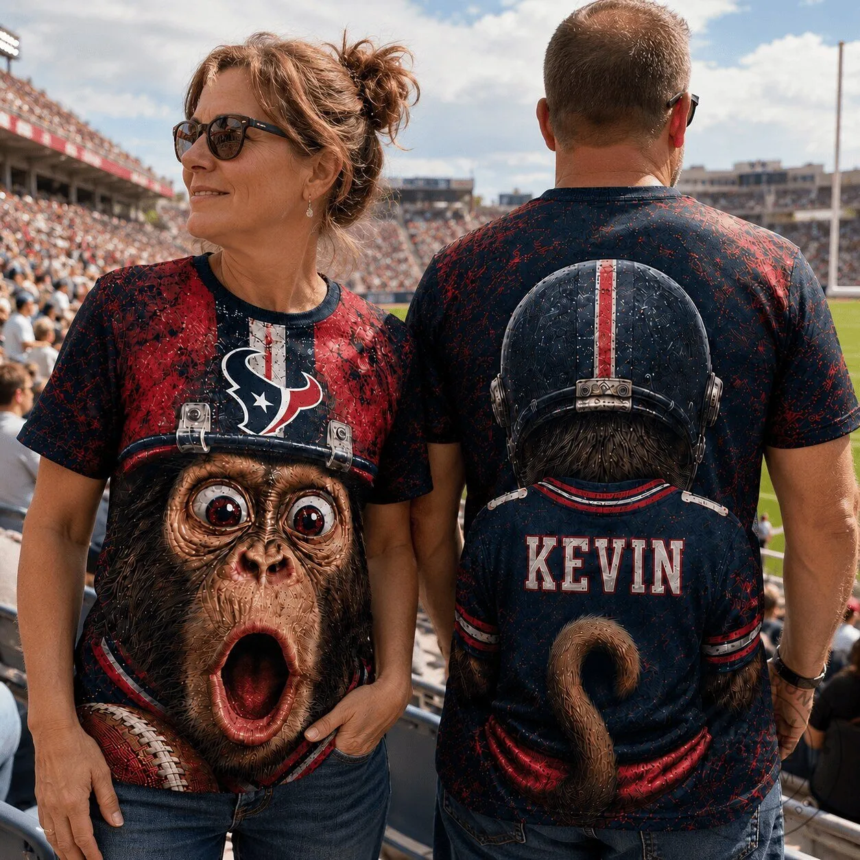 Houston Texans Football Monkey Fan Custom Name T-Shirt