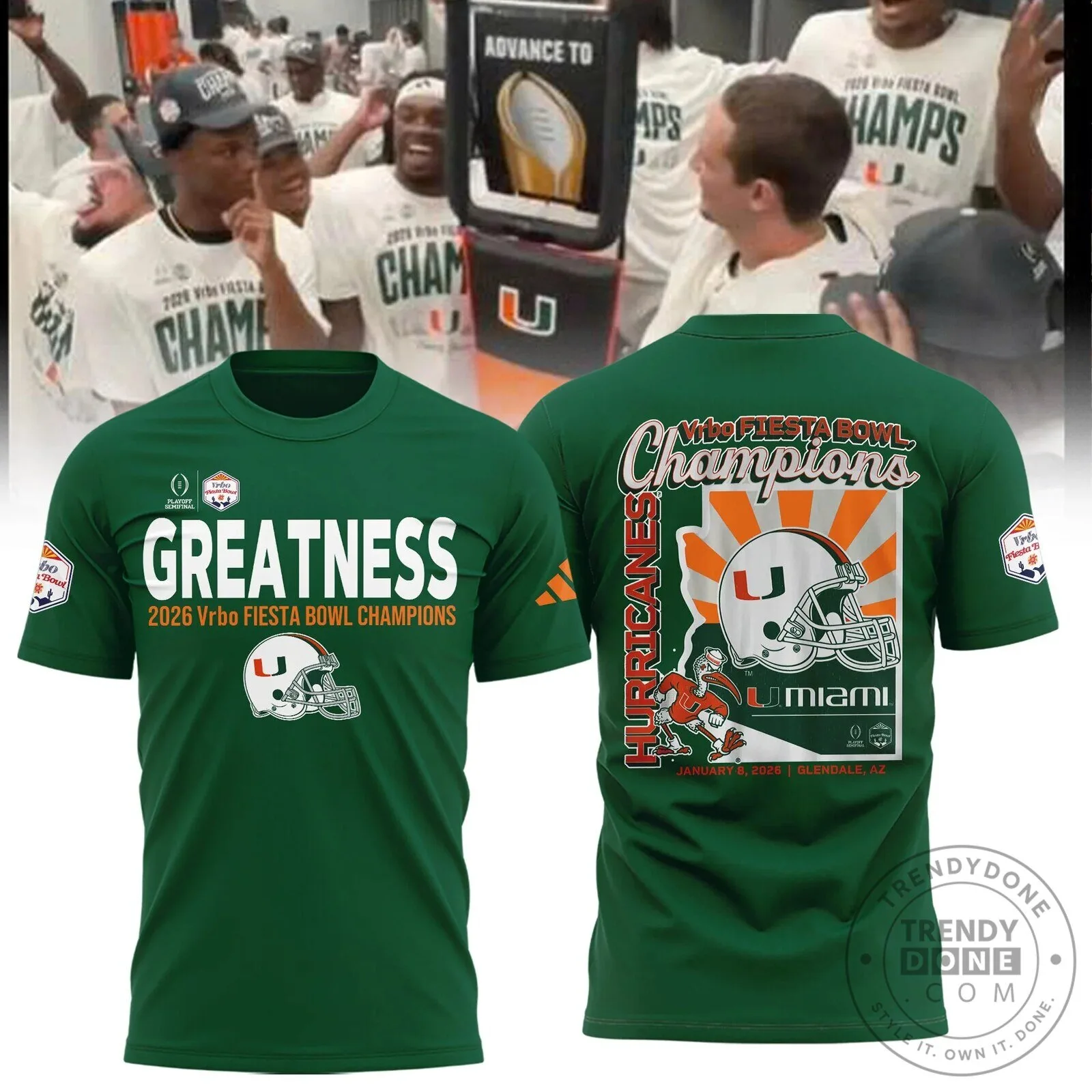 Miami Hurricanes Football 2026 Fiesta Bowl Champions Green T-Shirt