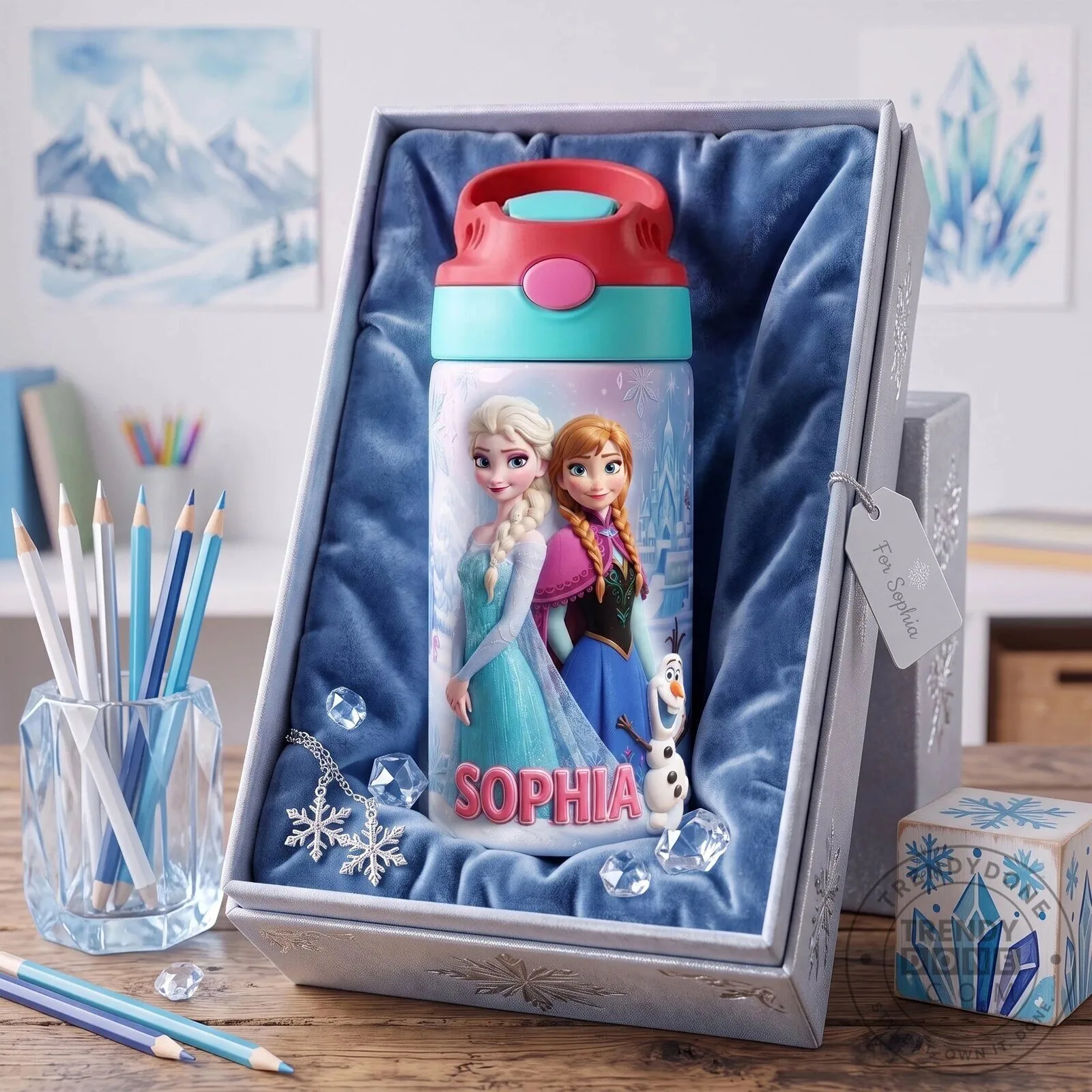 Frozen Elsa Anna Olaf Personalized Kids Water Bottle Tumbler
