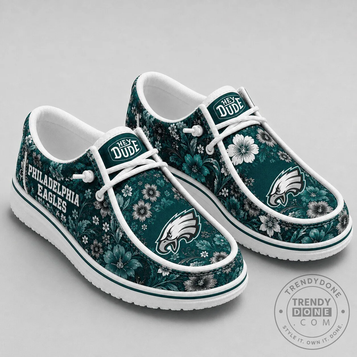 Philadelphia Eagles Floral Pattern Loafer Shoes for Men and Women