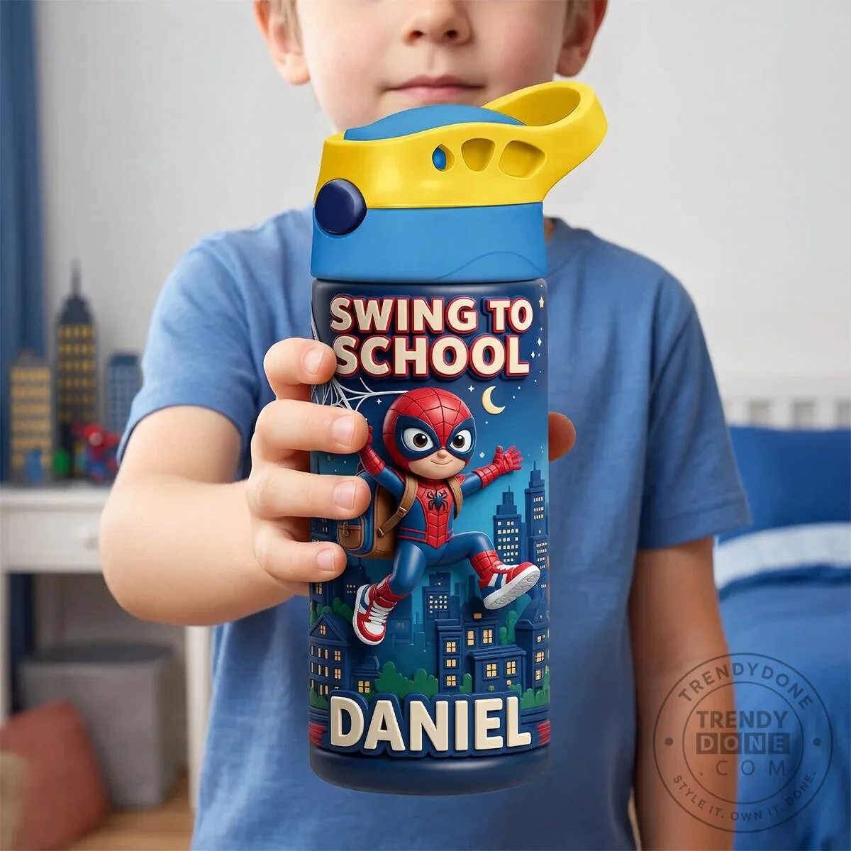 Spider-Man Swing To School Personalized Kids Water Bottle 9 Spider-Man Swing To School Personalized Kids Water Bottle