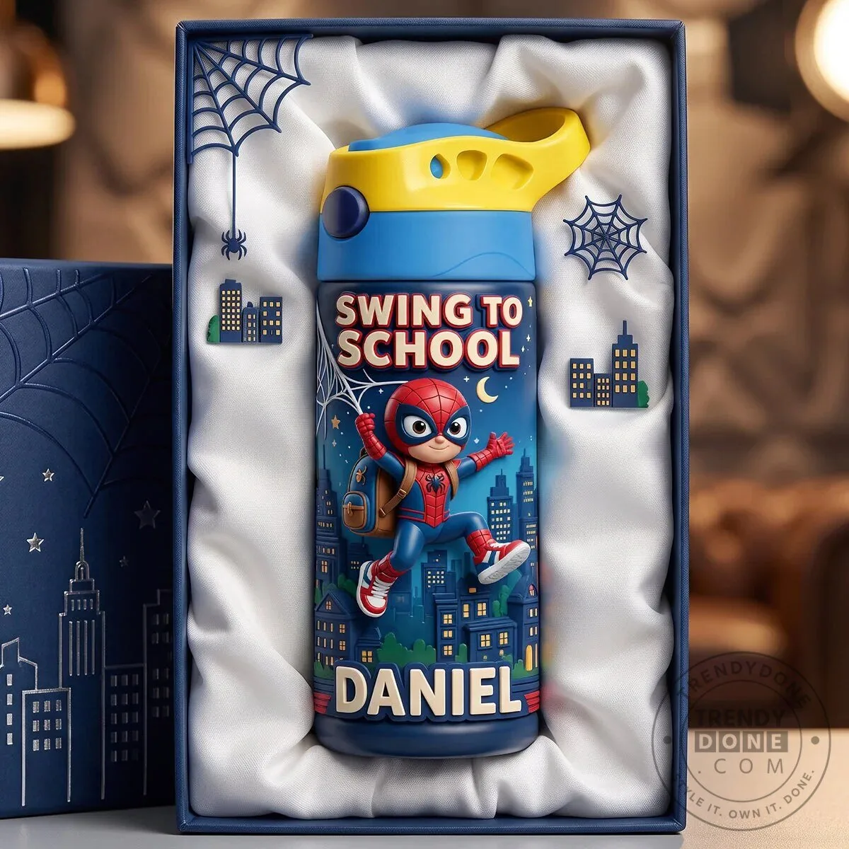 Spider-Man Swing To School Personalized Kids Water Bottle 10 Spider-Man Swing To School Personalized Kids Water Bottle