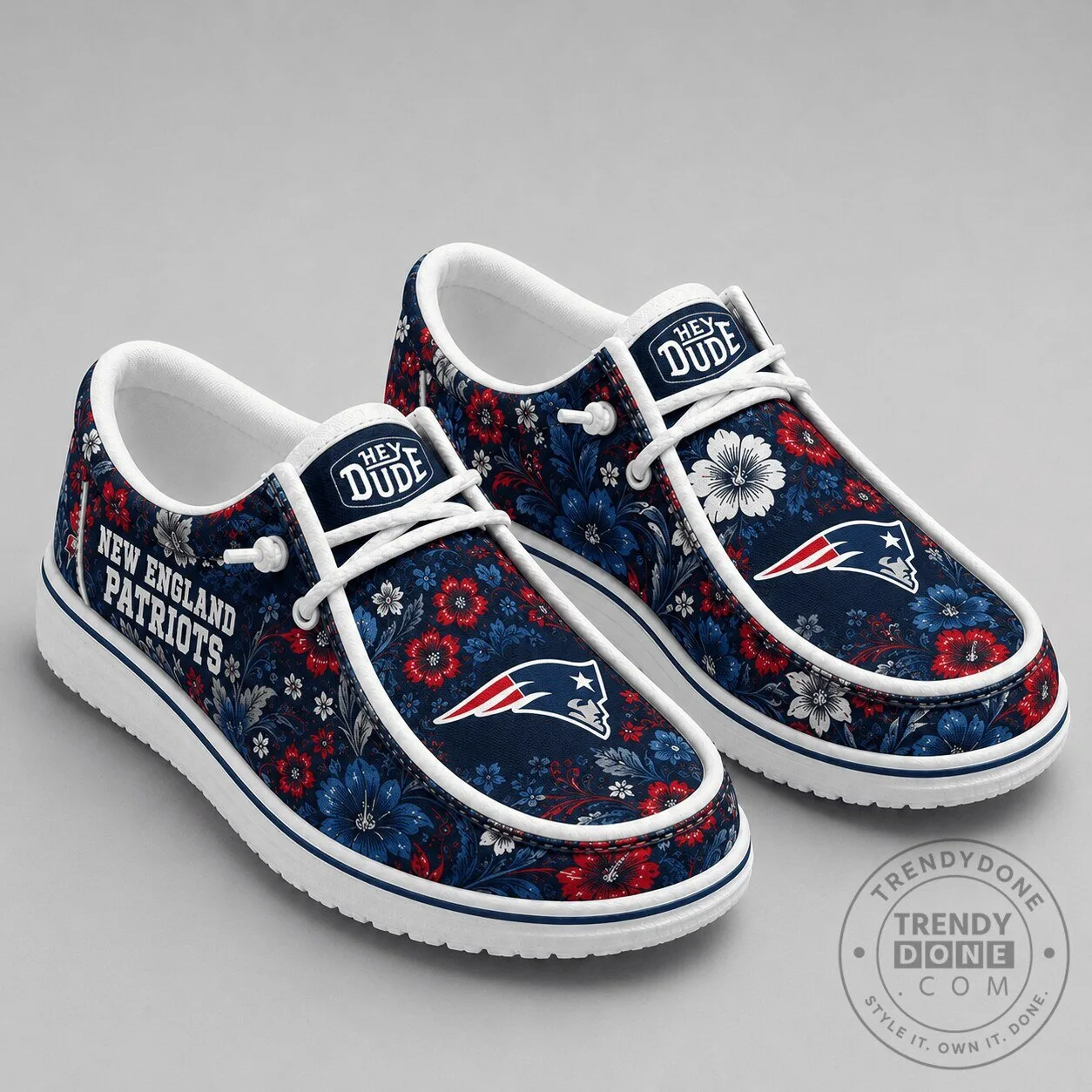 New England Patriots Floral Pattern Loafer Shoes
