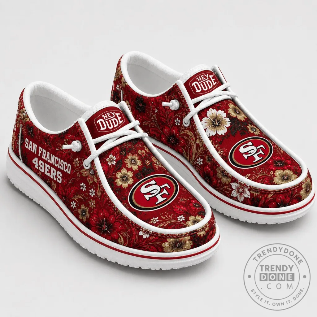 San Francisco 49ers Floral Pattern Hey Dude Shoes for Men and Women San Francisco 49ers Floral Pattern Hey Dude Shoes for Men and Women