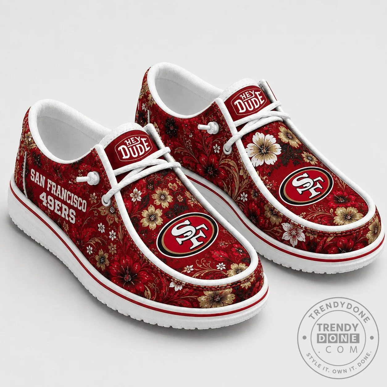 San Francisco 49ers Floral Pattern Hey Dude Shoes for Men and Women