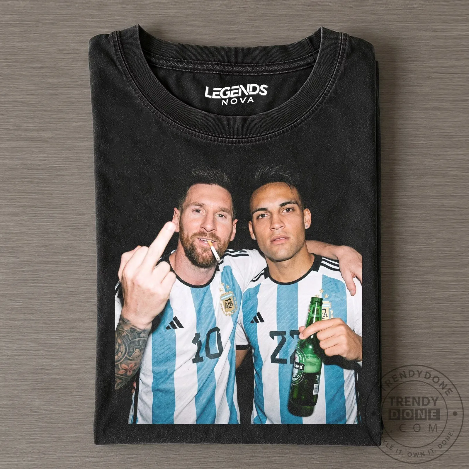 Lionel Messi and Lautaro Martinez Argentina Football Team Black T-Shirt