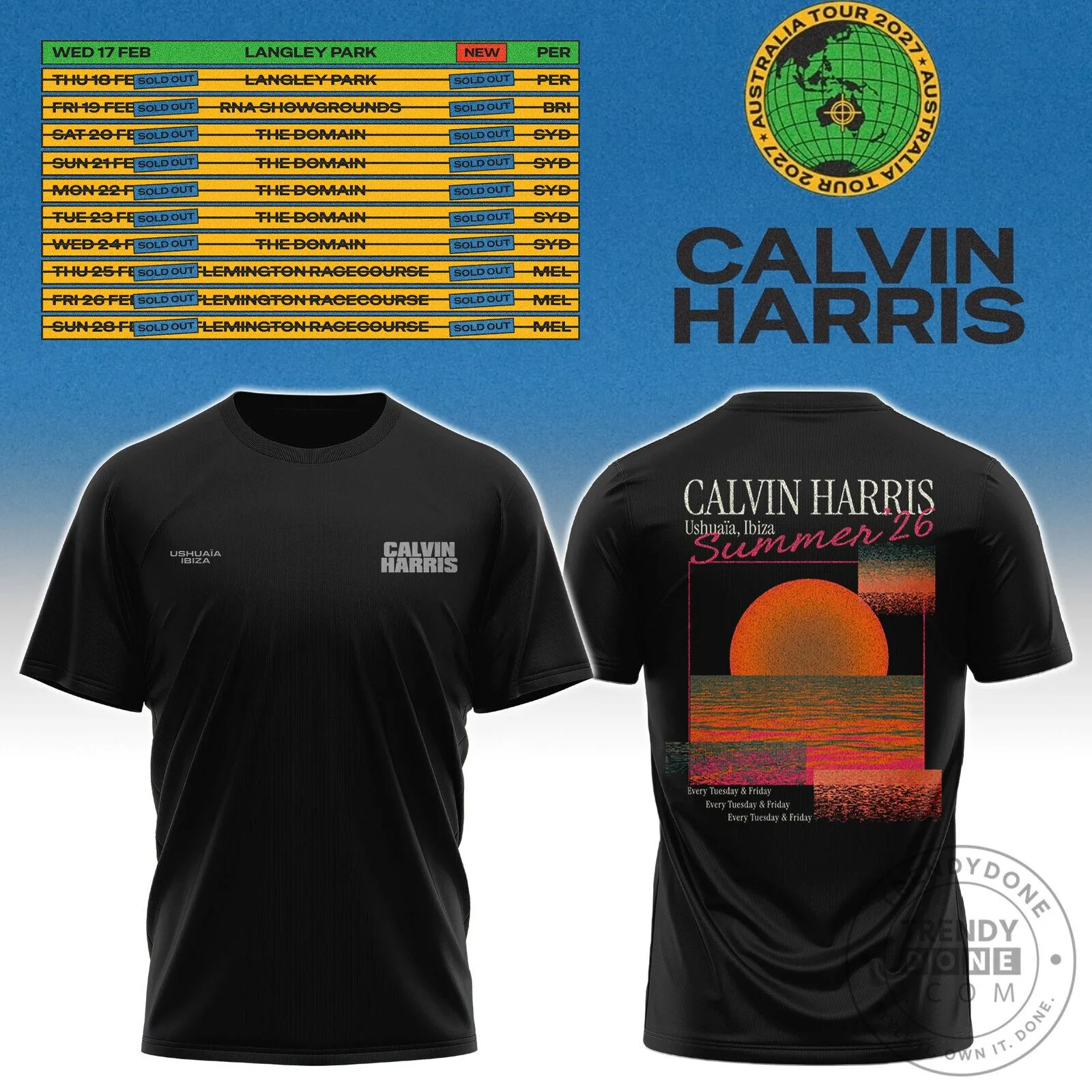 Calvin Harris Ushuaïa Ibiza Summer 2026 Black Graphic T-Shirt