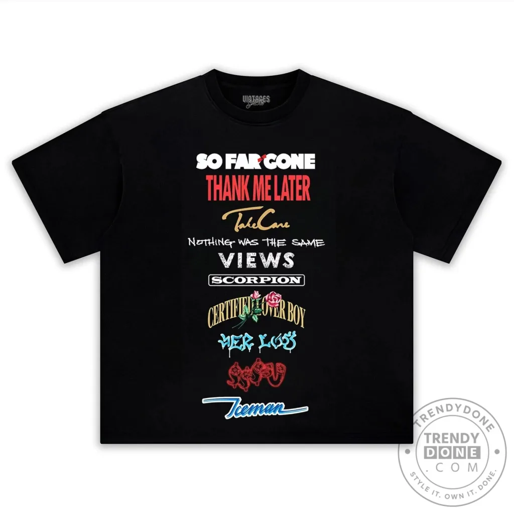 Drake Album Archive Black Graphic Print Short Sleeve T-Shirt