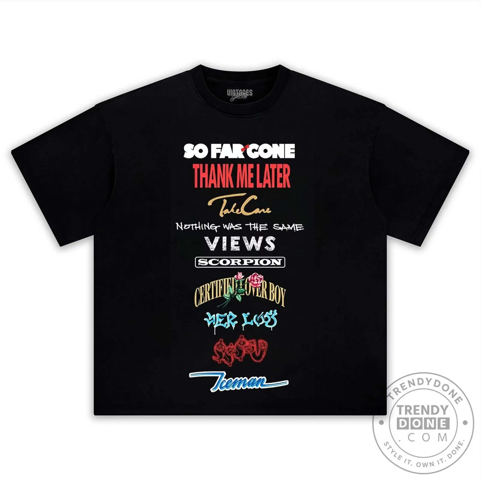 Drake Album Archive Black Graphic Print Short Sleeve T-Shirt