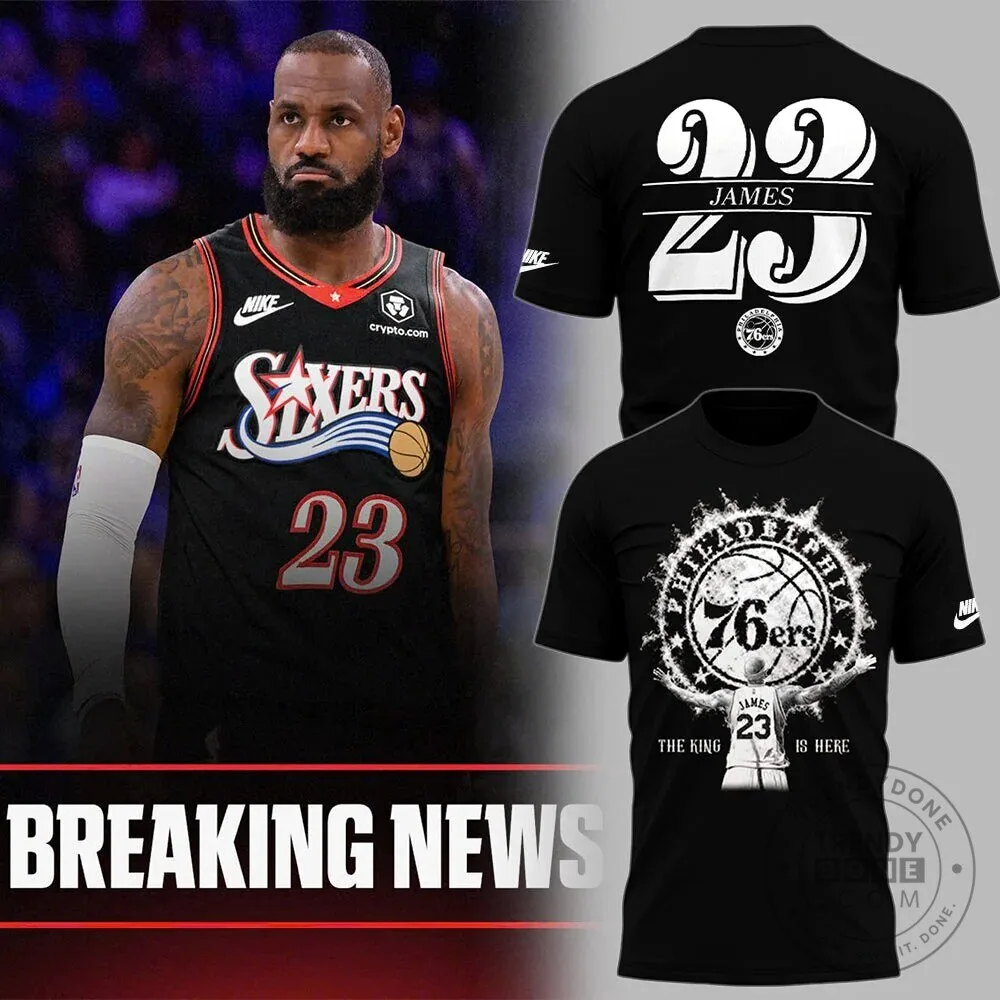 Black T-Shirt for Basketball Fans of LeBron James and Philadelphia 76ers