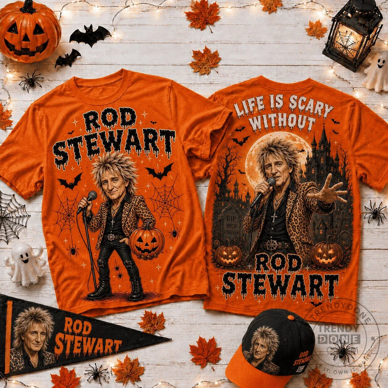 Rod Stewart Halloween Costume Spooky Rock Star Orange T-Shirt