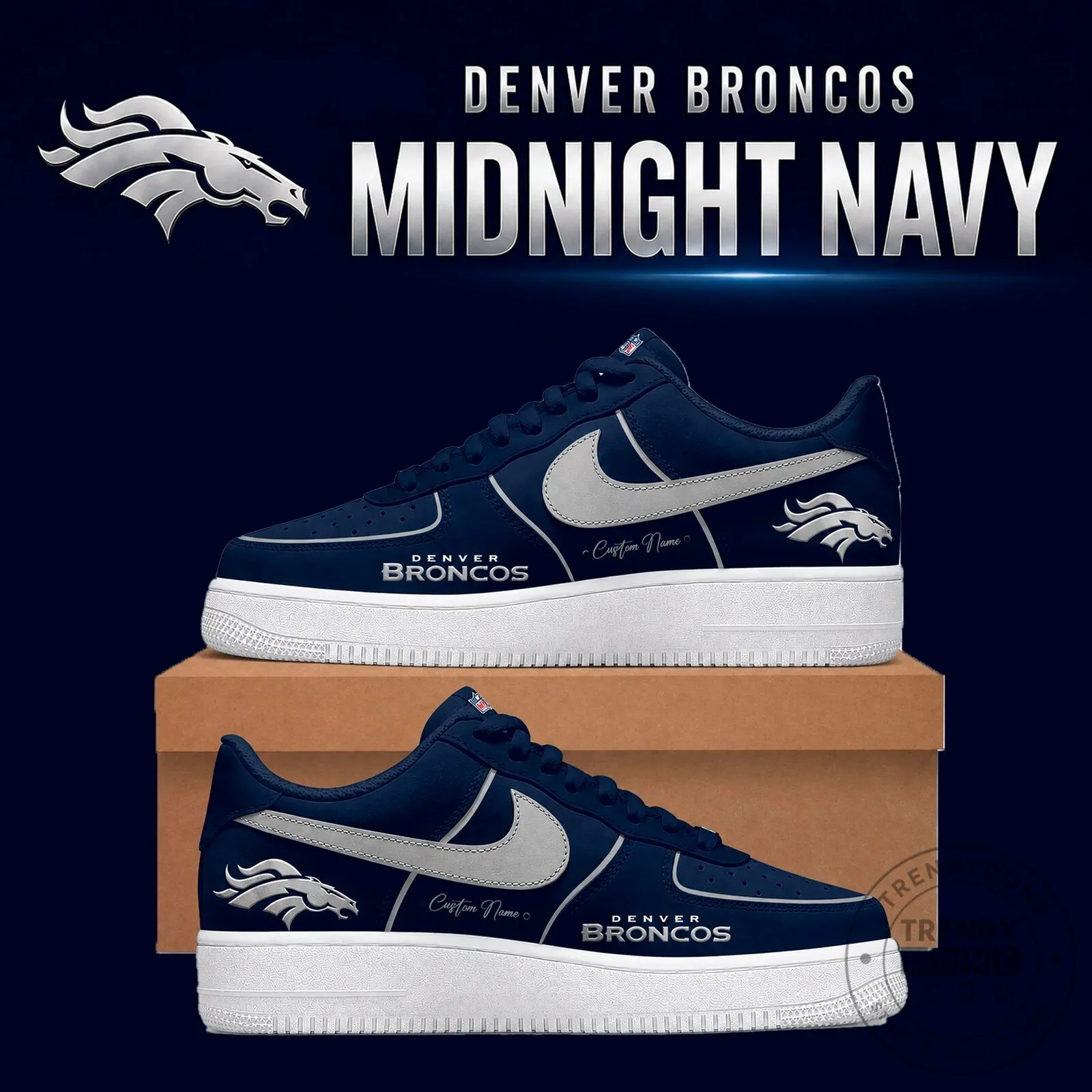 Denver Broncos Midnight Navy Custom Name Sneakers 2 Denver Broncos Midnight Navy Custom Name Sneakers