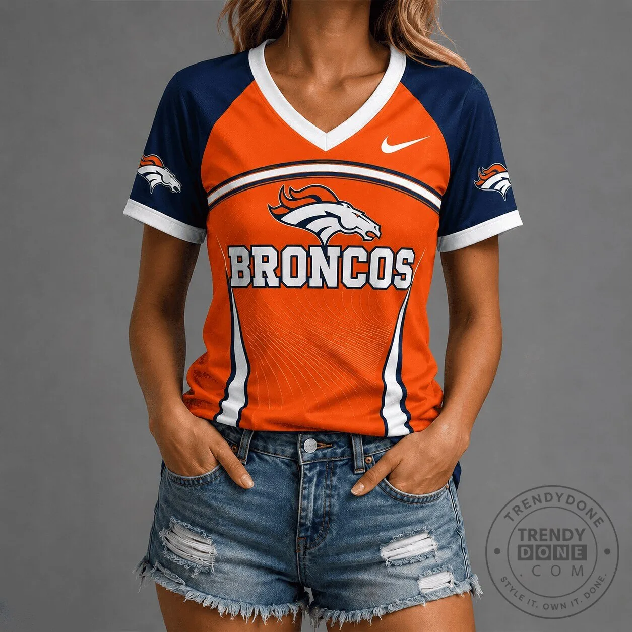 Victory Wave V-Neck T-Shirt for Denver Broncos NFL Fans