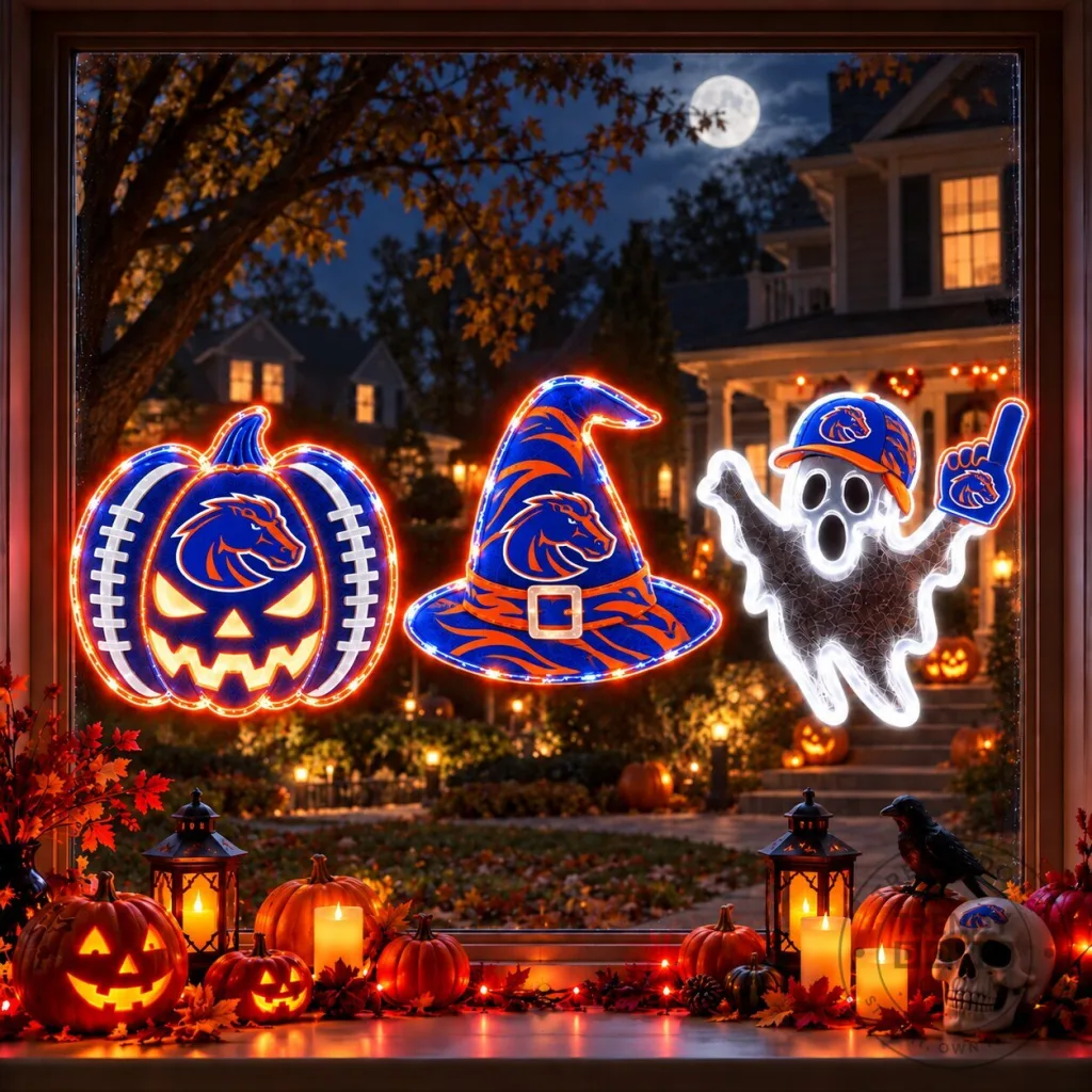Boise State Broncos Halloween Pumpkin Witch Hat Ghost Window Lights