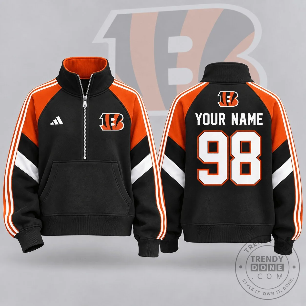 Cincinnati Bengals Custom Name and Number Quarter Zip Pullover Sweatshirt