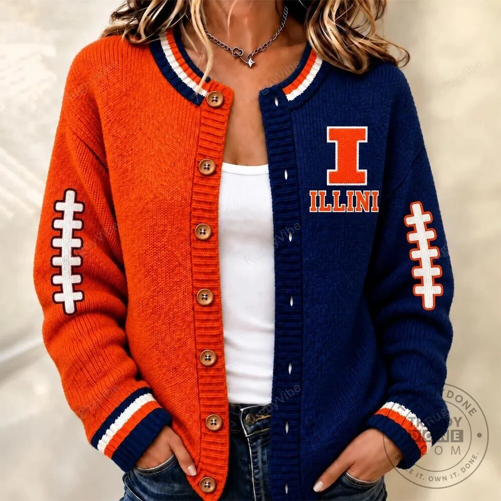 Illinois Fighting Illini Football Team Color Block Cardigan Sweater