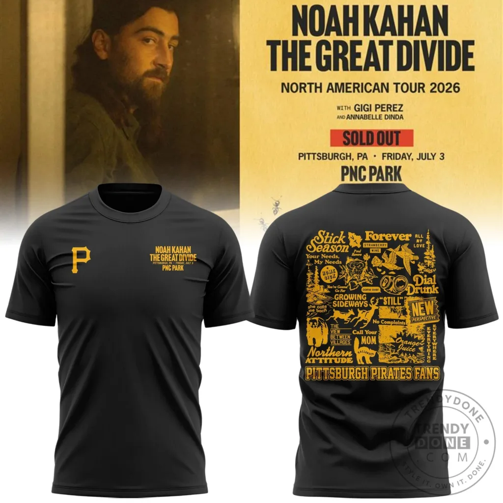 Noah Kahan Shirt Pittsburgh Pirates The Great Divide Tour 2026 Black T-Shirt