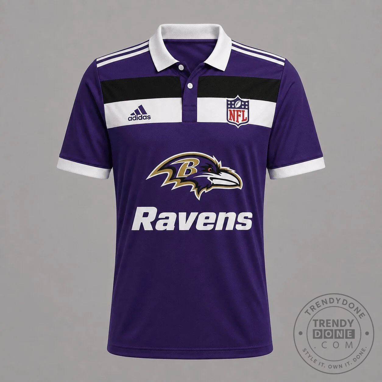 Baltimore Ravens NFL Football Team Purple and White Active Performance Polo Shirt