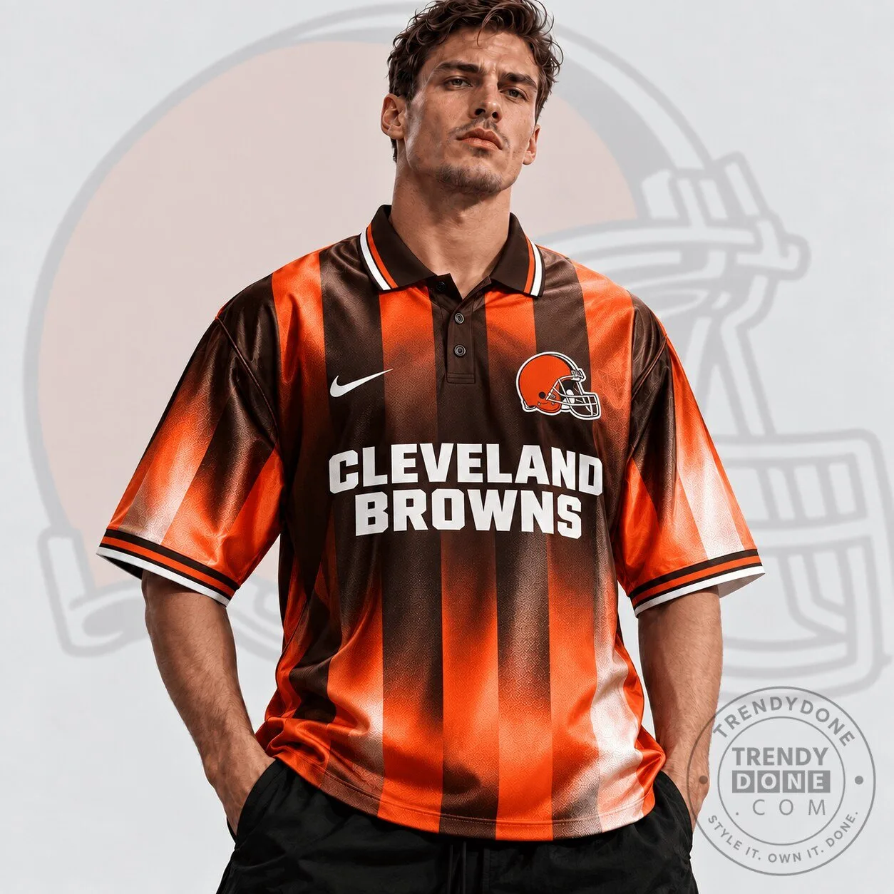 Cleveland Browns NFL Football Team Crest Vertical Stripe Retro Polo Shirt