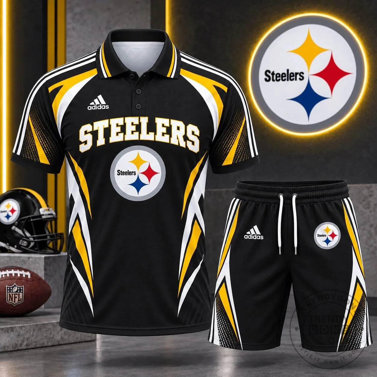 Pittsburgh Steelers NFL Football Club Polo Shirt and Shorts Set