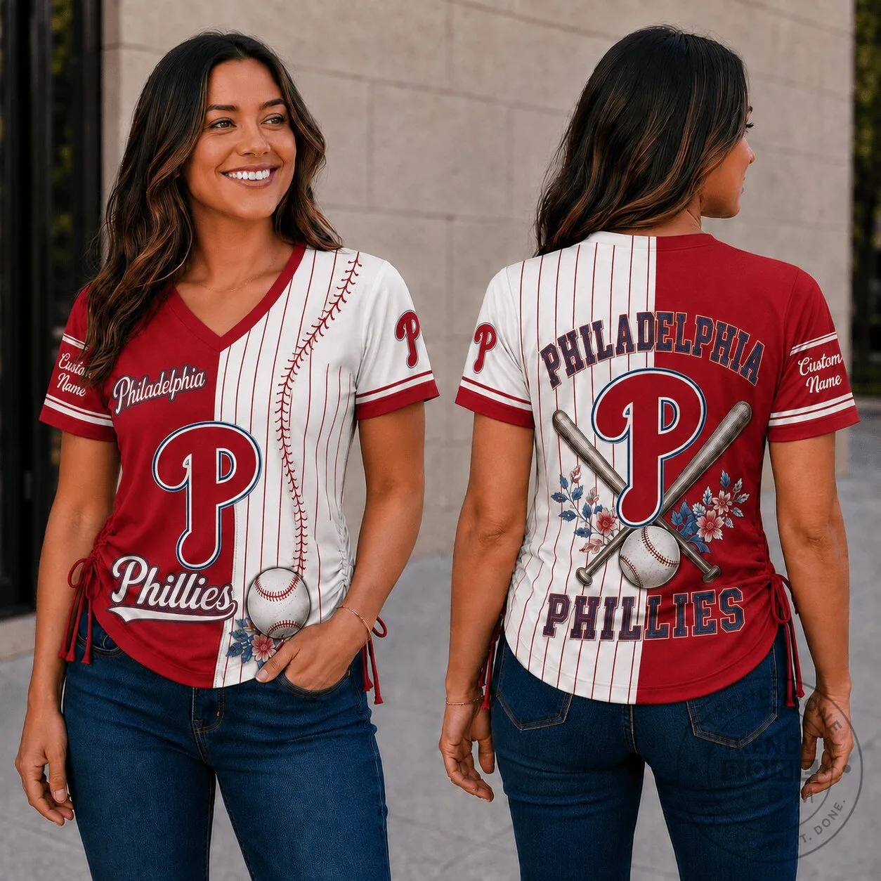 Philadelphia Phillies MLB Fan Shirt, Custom Name Personalized Baseball V-Neck T-Shirt