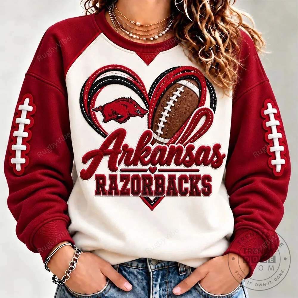 Arkansas Razorbacks Football Heart Raglan Sleeve Sweatshirt