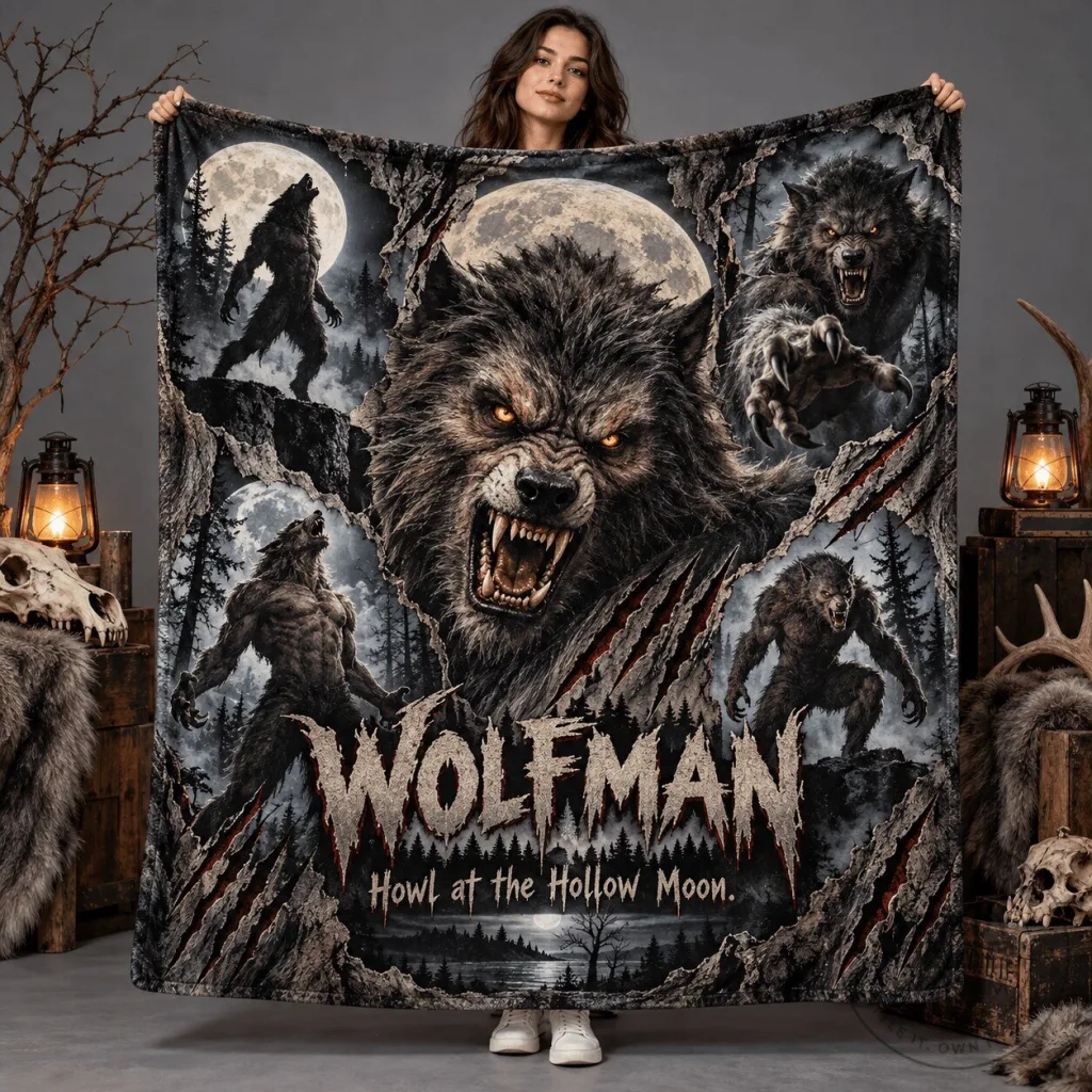 Wolfman Howl At The Hollow Moon Horror Movie Monster Fleece Blanket