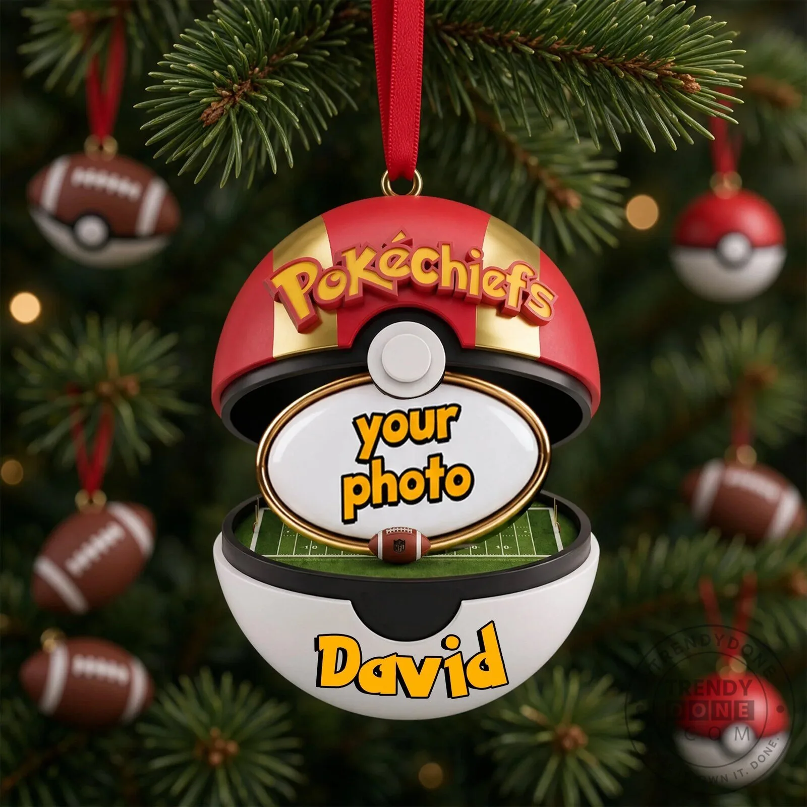 Kansas City Chiefs Football Pokeball Personalized Christmas Ornament