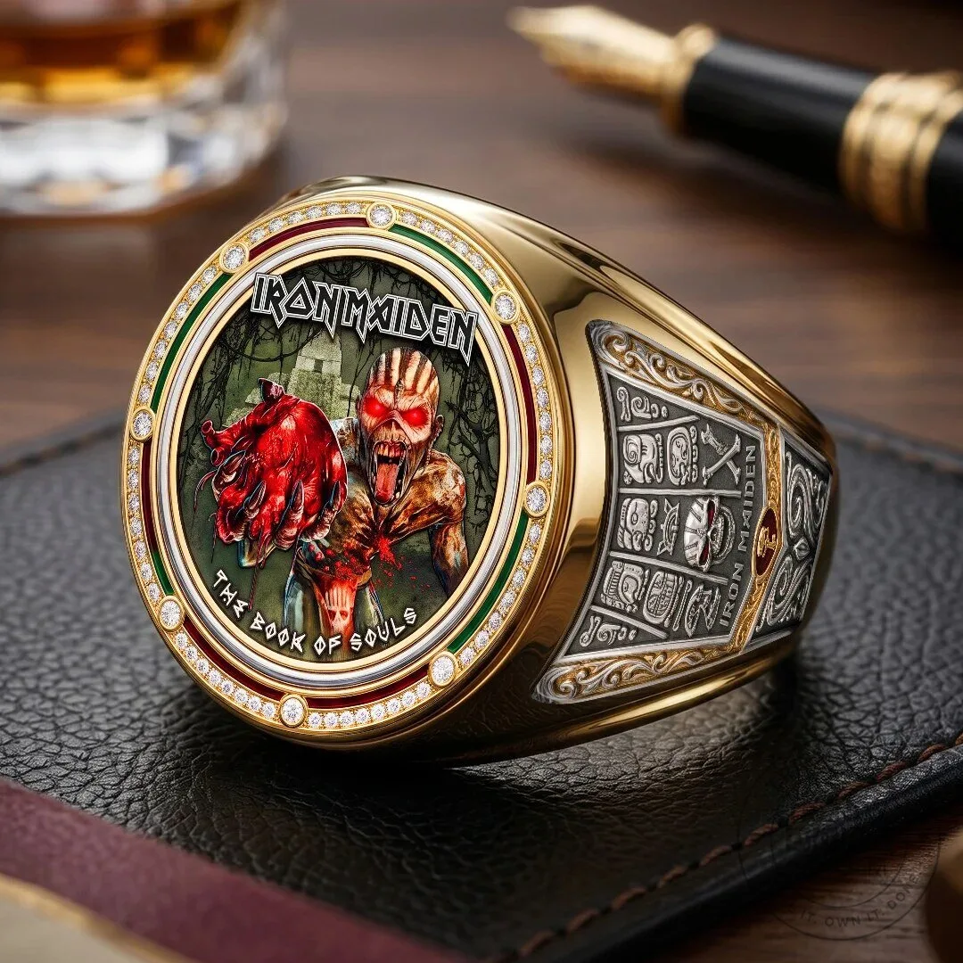 Iron Maiden The Book of Souls Eddie the Head Gold Engraved Ring