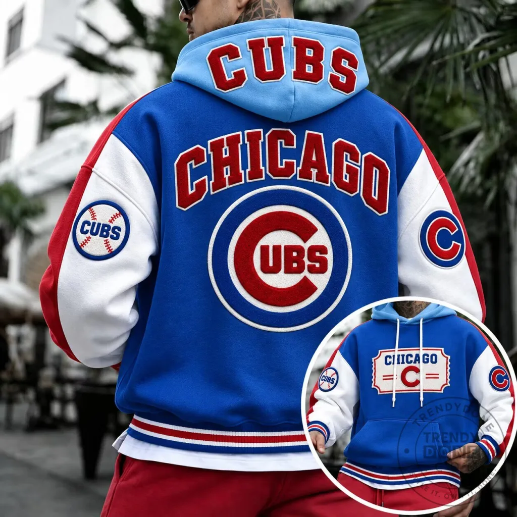 Chicago Cubs Baseball Team Royal Blue and Red Hoodie