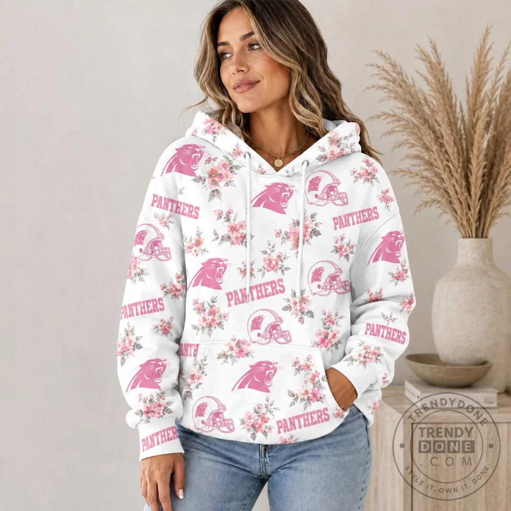 Carolina Panthers Pink Floral Team Pride NFL Football Hoodie Carolina Panthers Pink Floral Team Pride NFL Football Hoodie