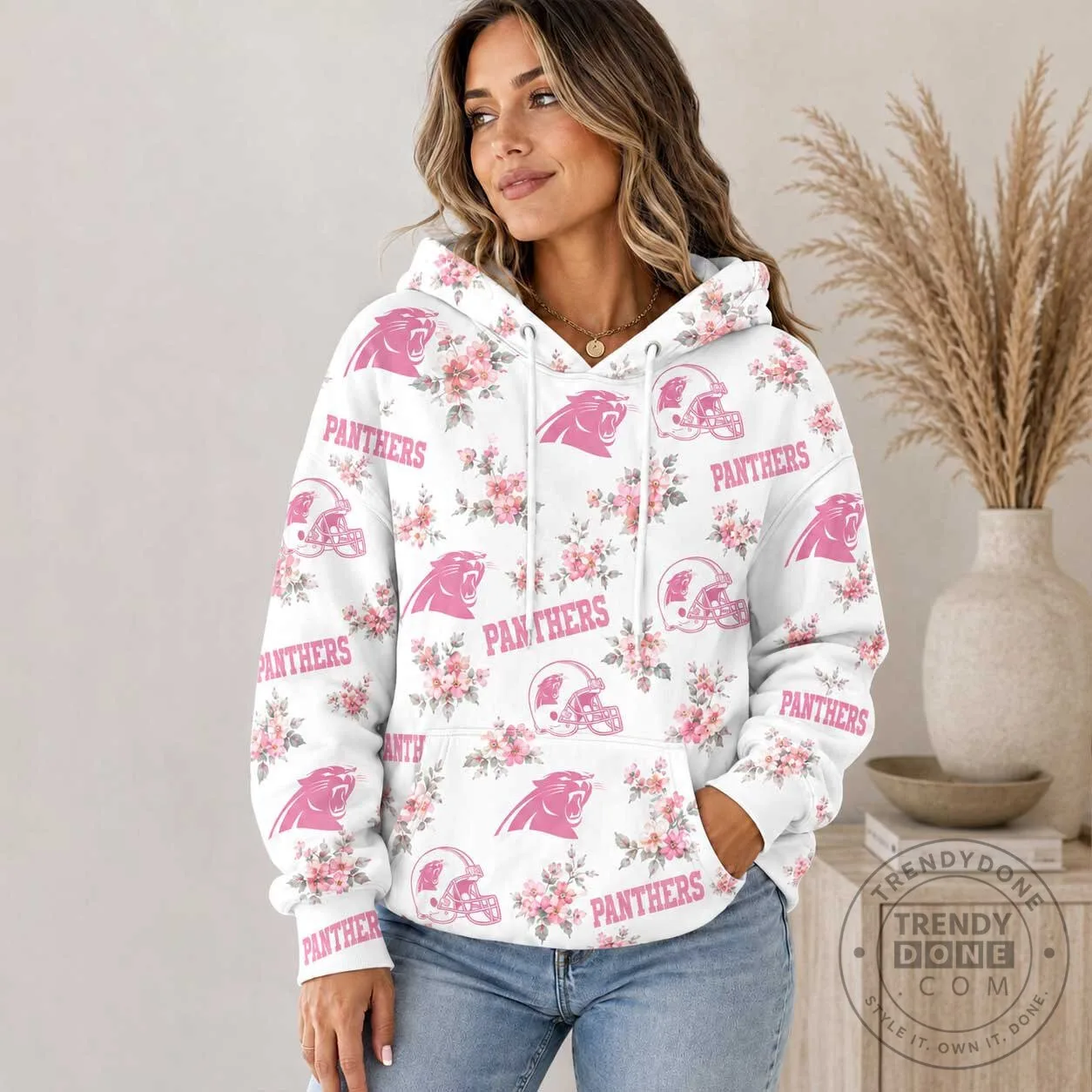 Carolina Panthers Pink Floral Team Pride NFL Football Hoodie 2 Carolina Panthers Pink Floral Team Pride NFL Football Hoodie