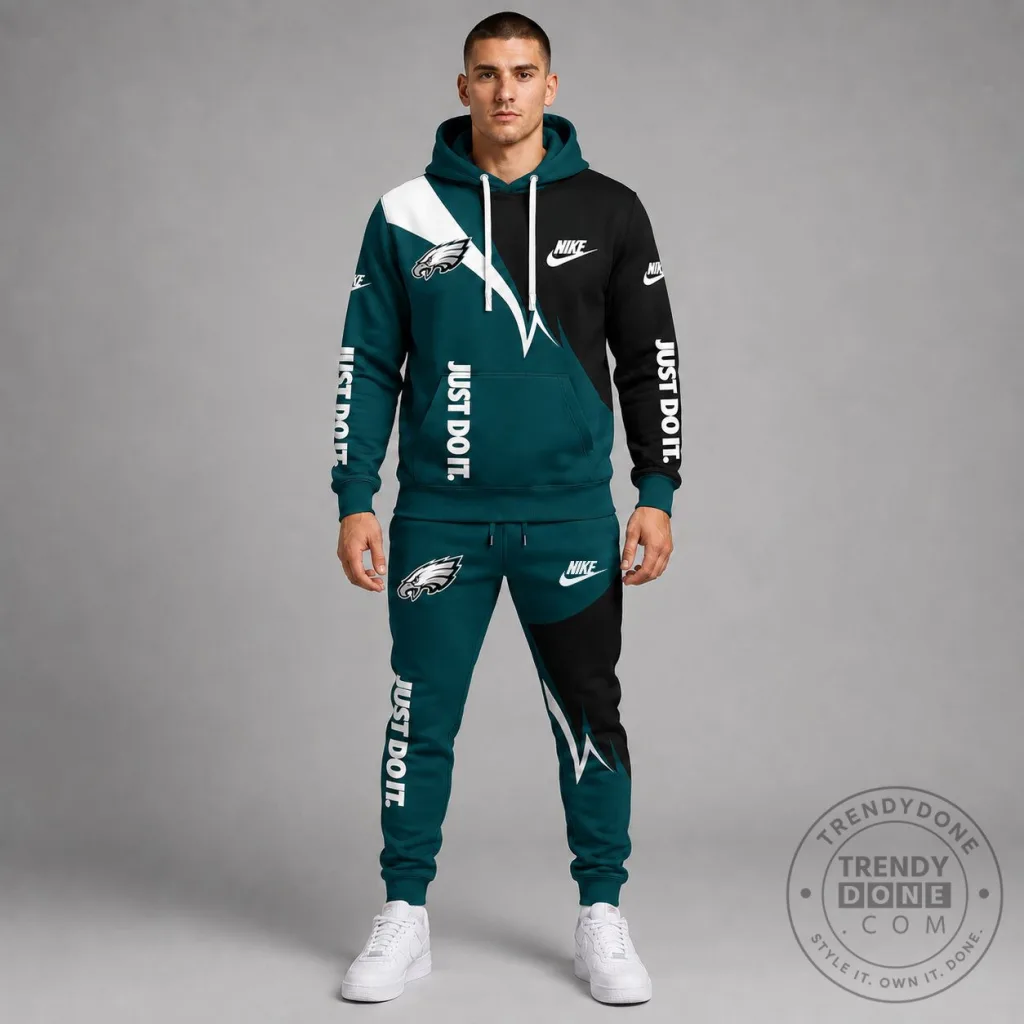 Nike Just Do It Hoodie with Jogger Pants Set for Philadelphia Eagles Fans Nike Just Do It Hoodie with Jogger Pants Set for Philadelphia Eagles Fans