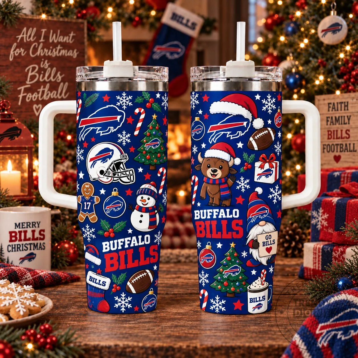 Buffalo Bills Christmas Football Holiday Stainless Steel Insulated Tumbler