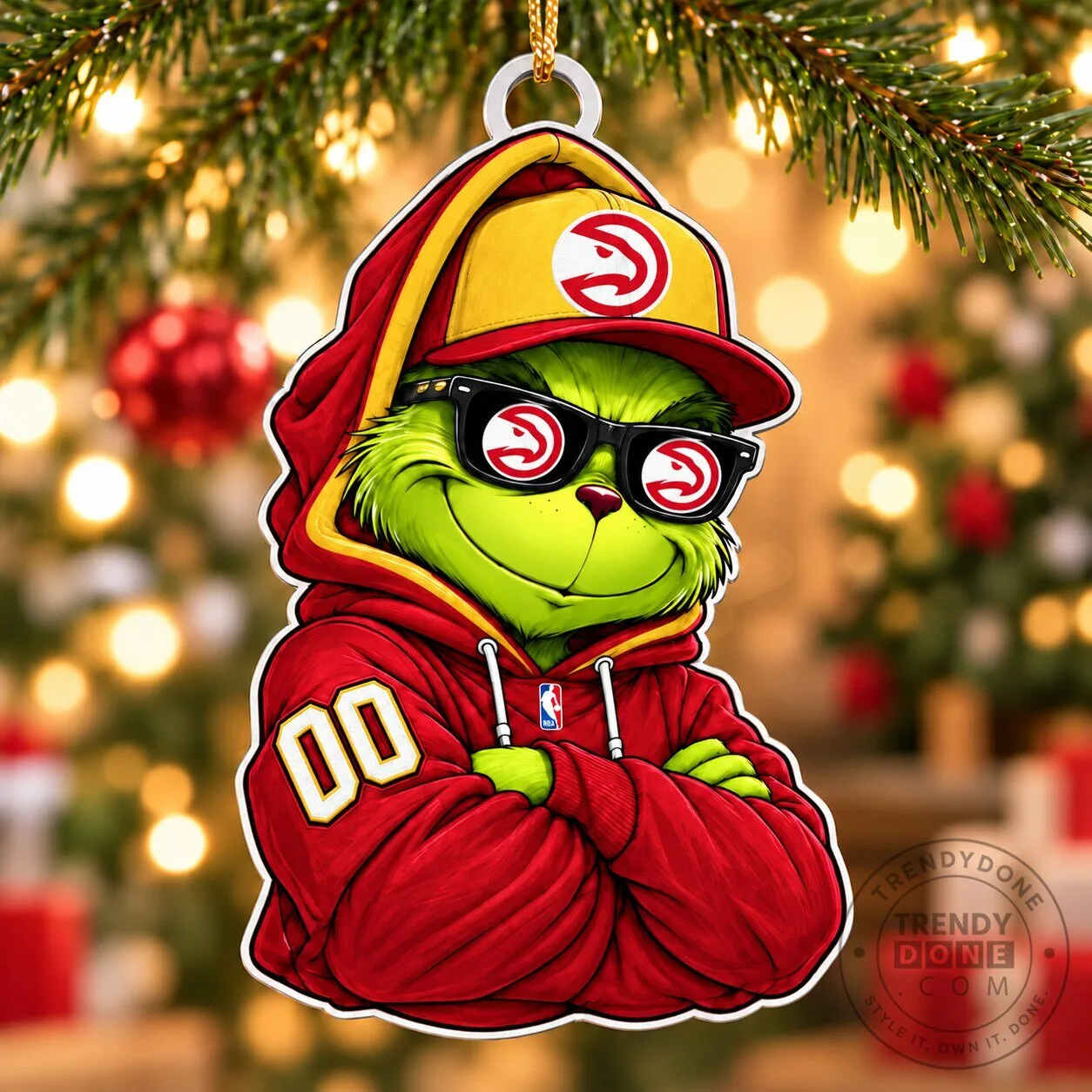 Atlanta Hawks Grinch Christmas Holiday Tree Ornament Custom Number For Fan