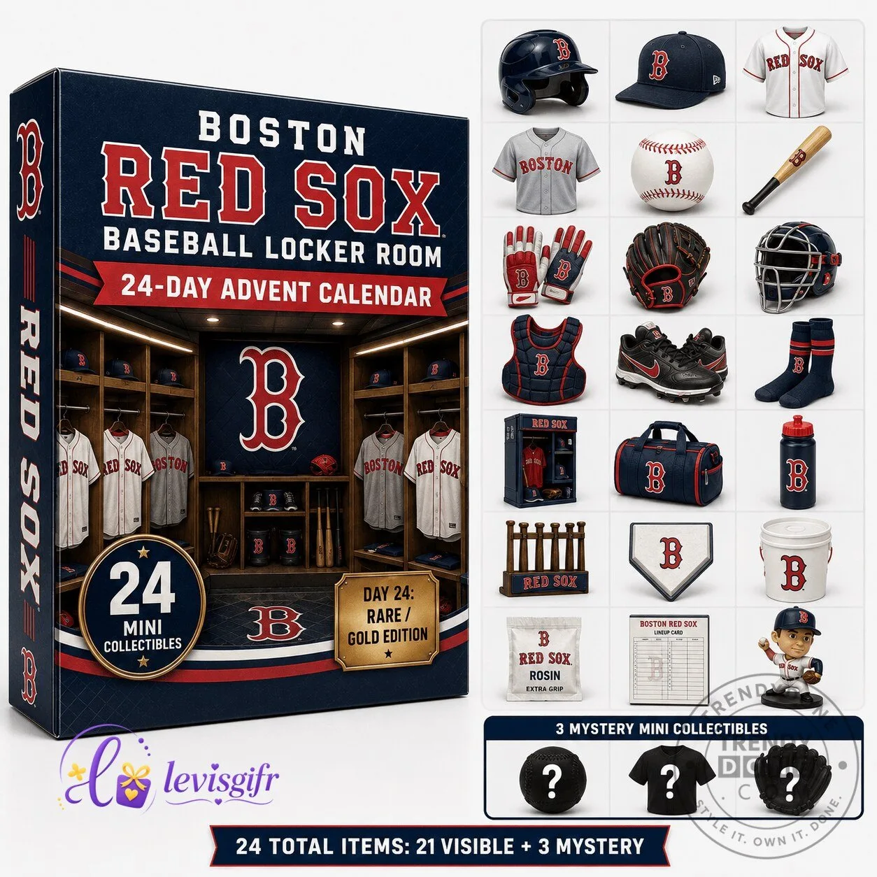 Boston Red Sox Baseball Locker Room 24-Day Advent Calendar with Mini Collectibles