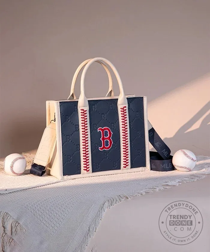 Boston Red Sox Baseball Quilted Tote Bag with Stitching 31 Boston Red Sox Baseball Quilted Tote Bag with Stitching