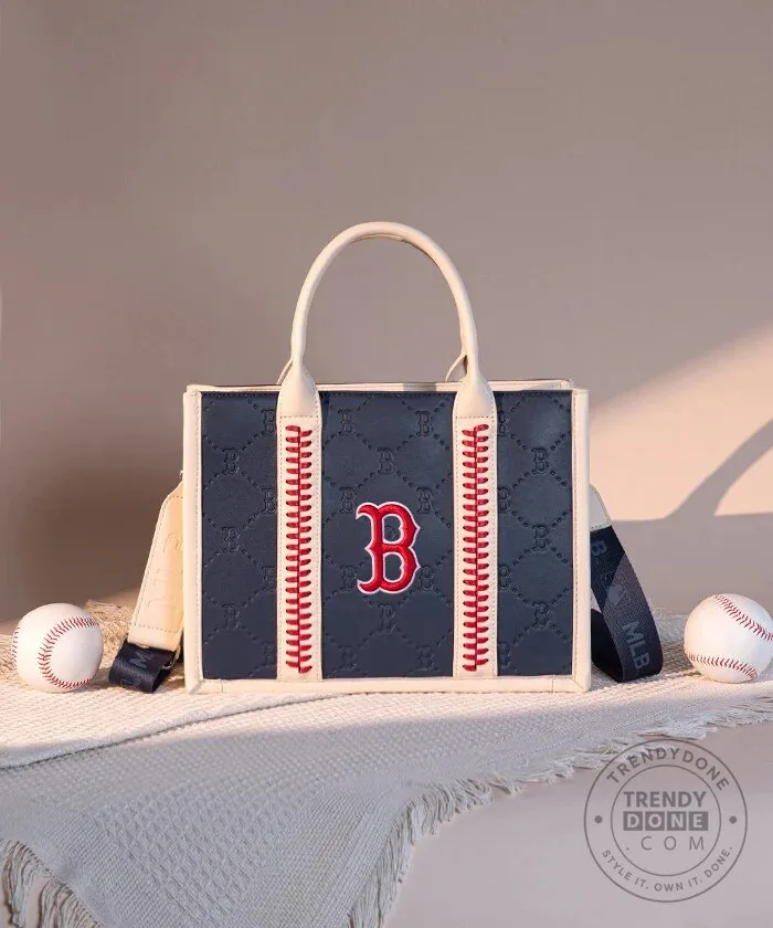 Boston Red Sox Baseball Quilted Tote Bag with Stitching 33 Boston Red Sox Baseball Quilted Tote Bag with Stitching