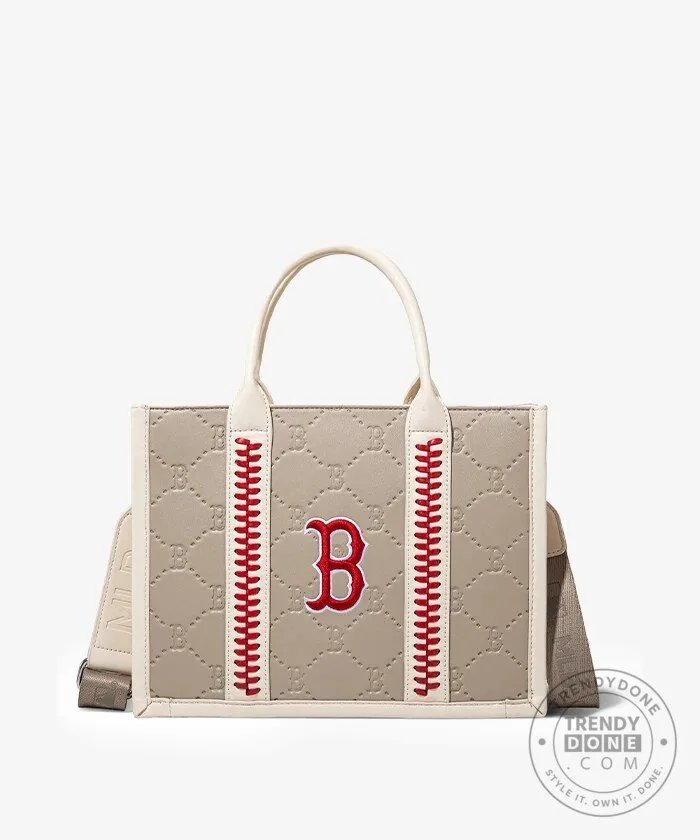 Boston Red Sox Baseball Quilted Tote Bag with Stitching 34 Boston Red Sox Baseball Quilted Tote Bag with Stitching