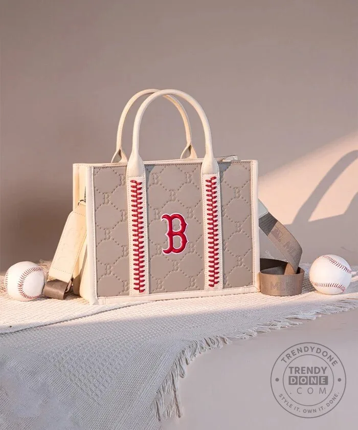Boston Red Sox Baseball Quilted Tote Bag with Stitching 37 Boston Red Sox Baseball Quilted Tote Bag with Stitching