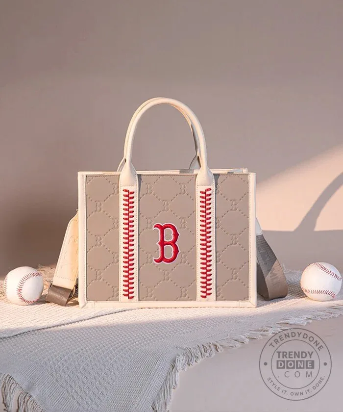 Boston Red Sox Baseball Quilted Tote Bag with Stitching 38 Boston Red Sox Baseball Quilted Tote Bag with Stitching